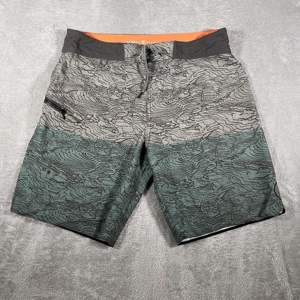 Roark Revival Savage Board‎ Shorts Mens Large Gray Green Trunks Drawstring Surf